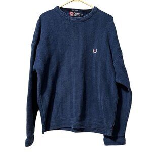 Chaps Ralph Lauren Sweater Men Size Large Blue Cotton Hand Framed Preppy Classic